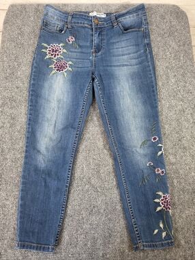 Sandpiper Petite Embroidered Floral Jeans Size 6P Women Blue Stretch Denim